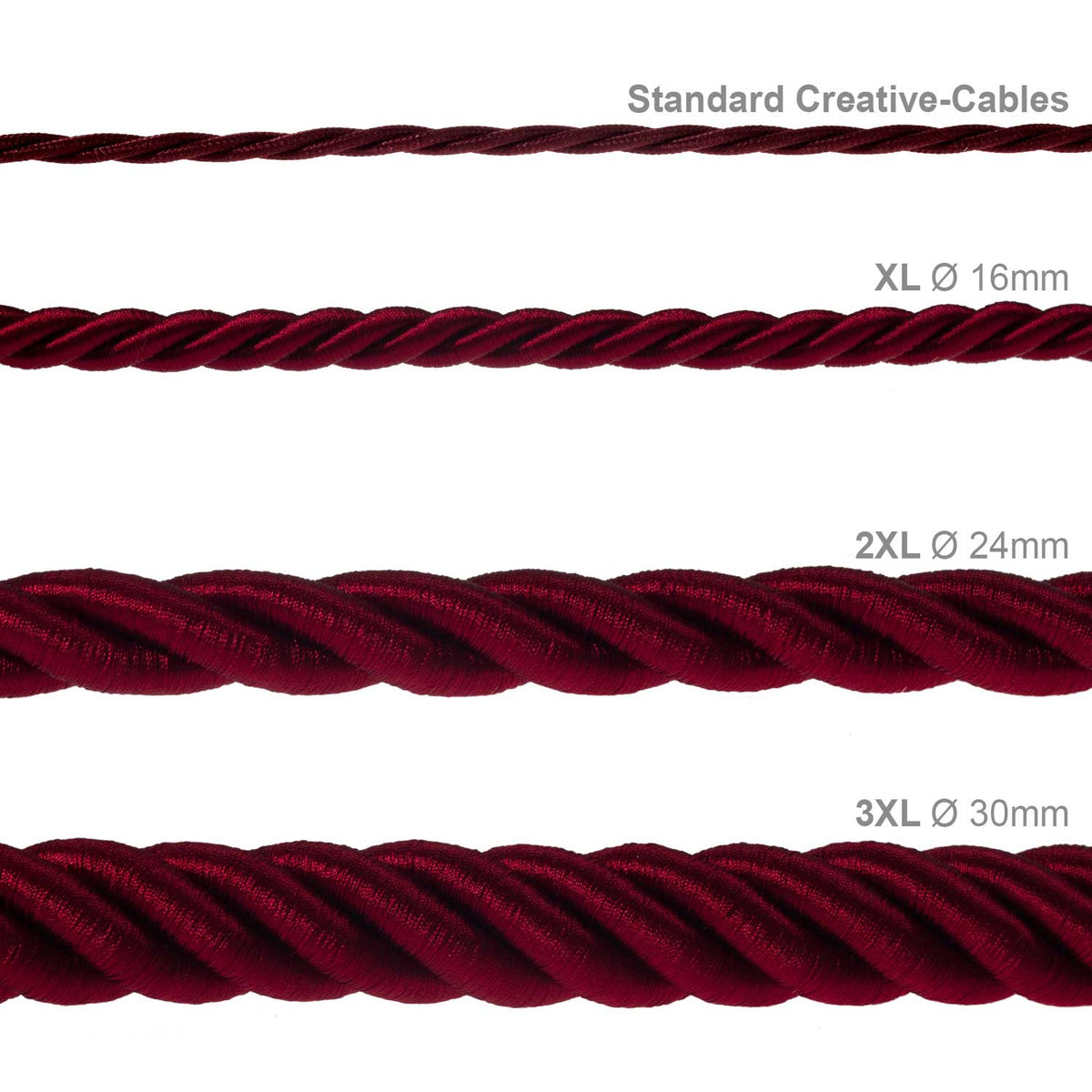 Cordone elettrico 3x0,75 rivestito in tessuto bordeaux scuro lucido