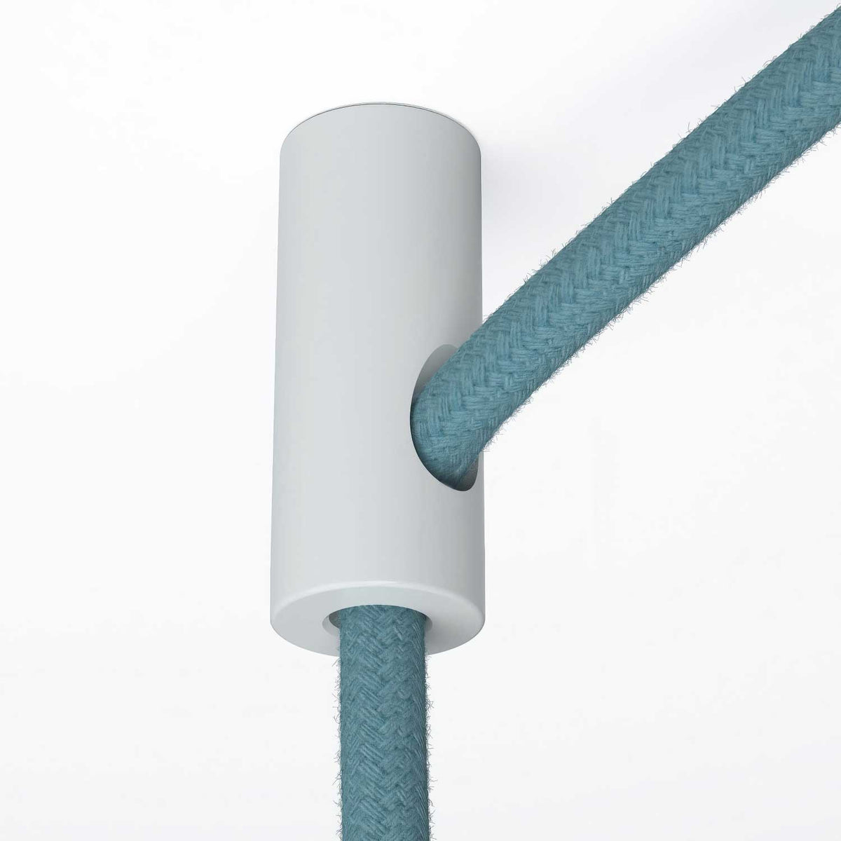 Decentratore, gancio a soffitto per cavo elettrico tessile con fermo - Bianco
