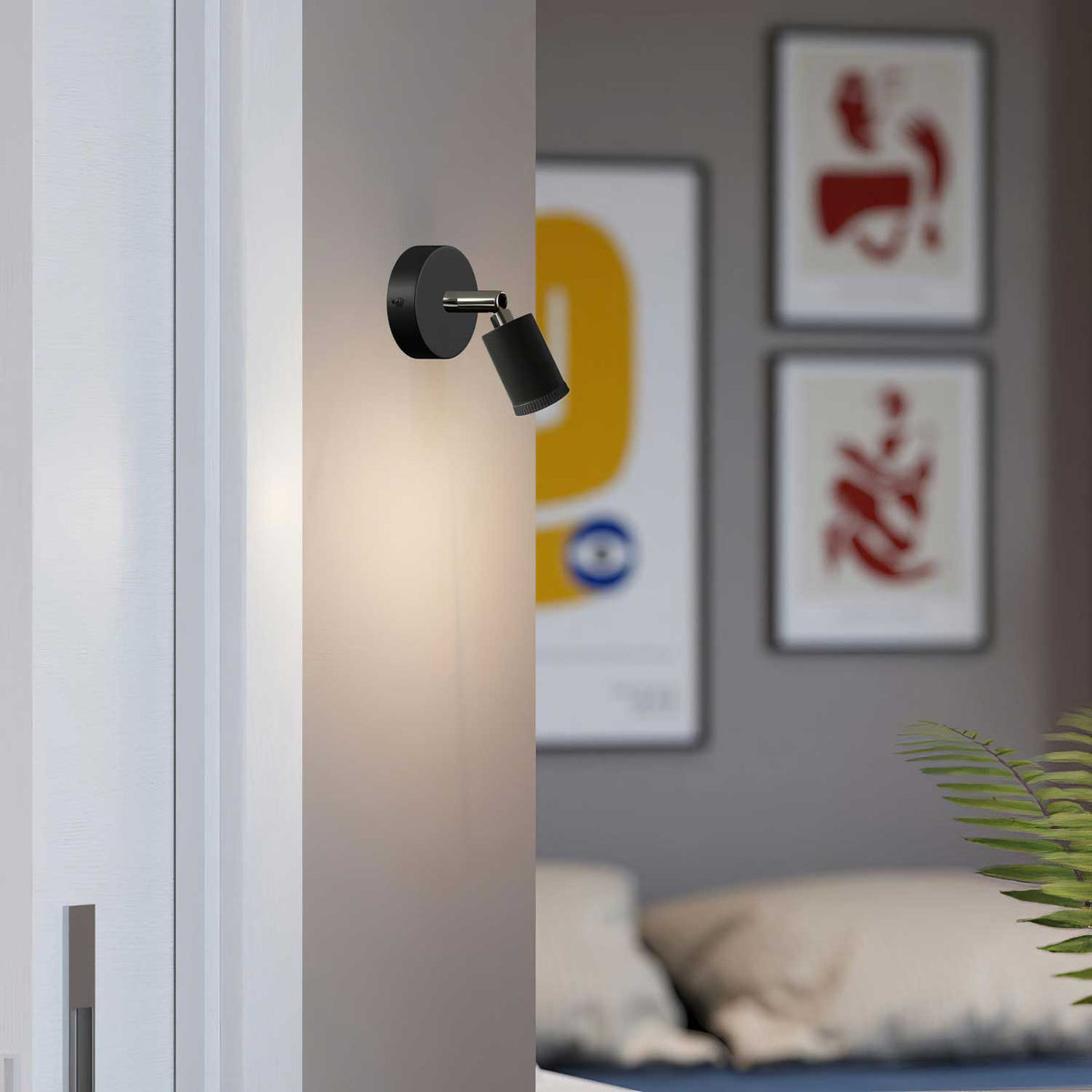 Fermaluce faretto Mini Spotlight GU1d0, lampada orientabile da parete o soffitto con snodo - Nero