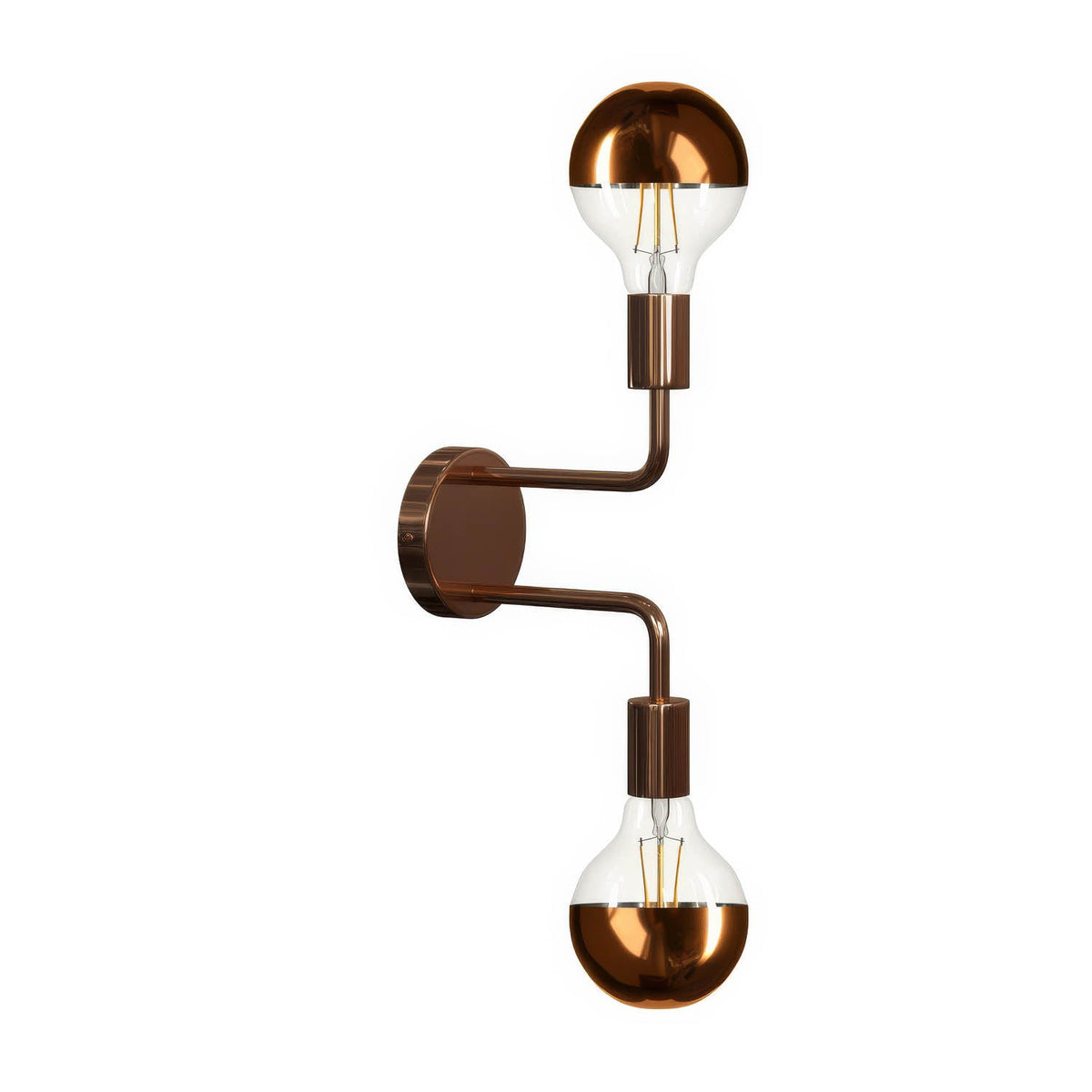 Fermaluce Metal, lampada a muro in metallo con doppia estensione curva - Rame