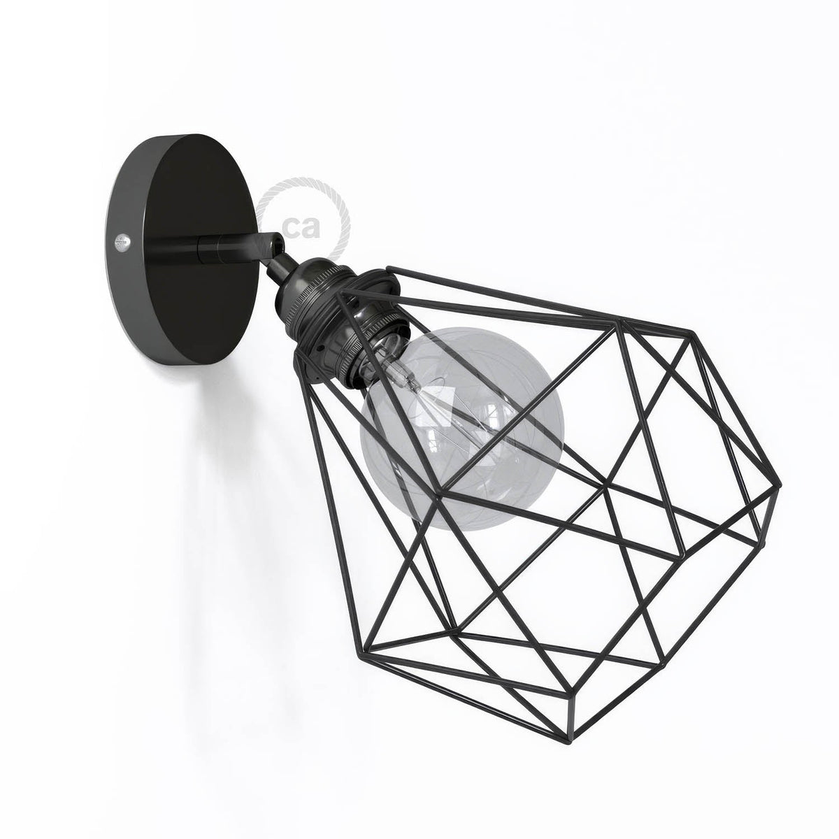 Fermaluce Metallo 90° con paralume Diamond, lampada filomuro orientabile in metallo - Nero perla