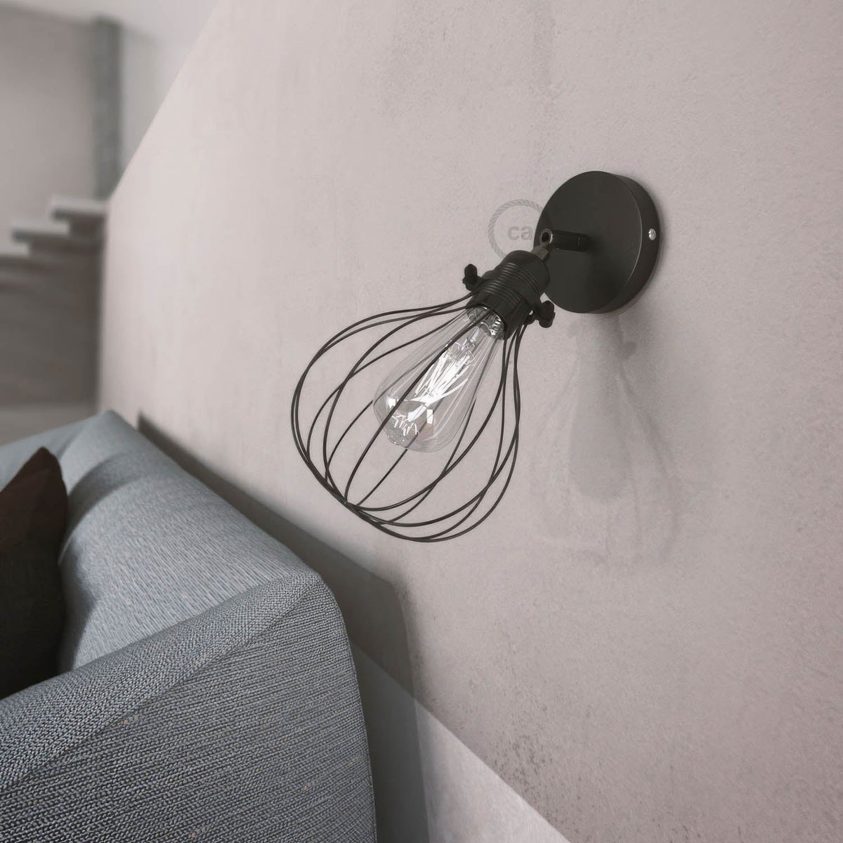 Fermaluce Metallo 90° con paralume Drop, lampada filomuro orientabile in metallo - Nero perla