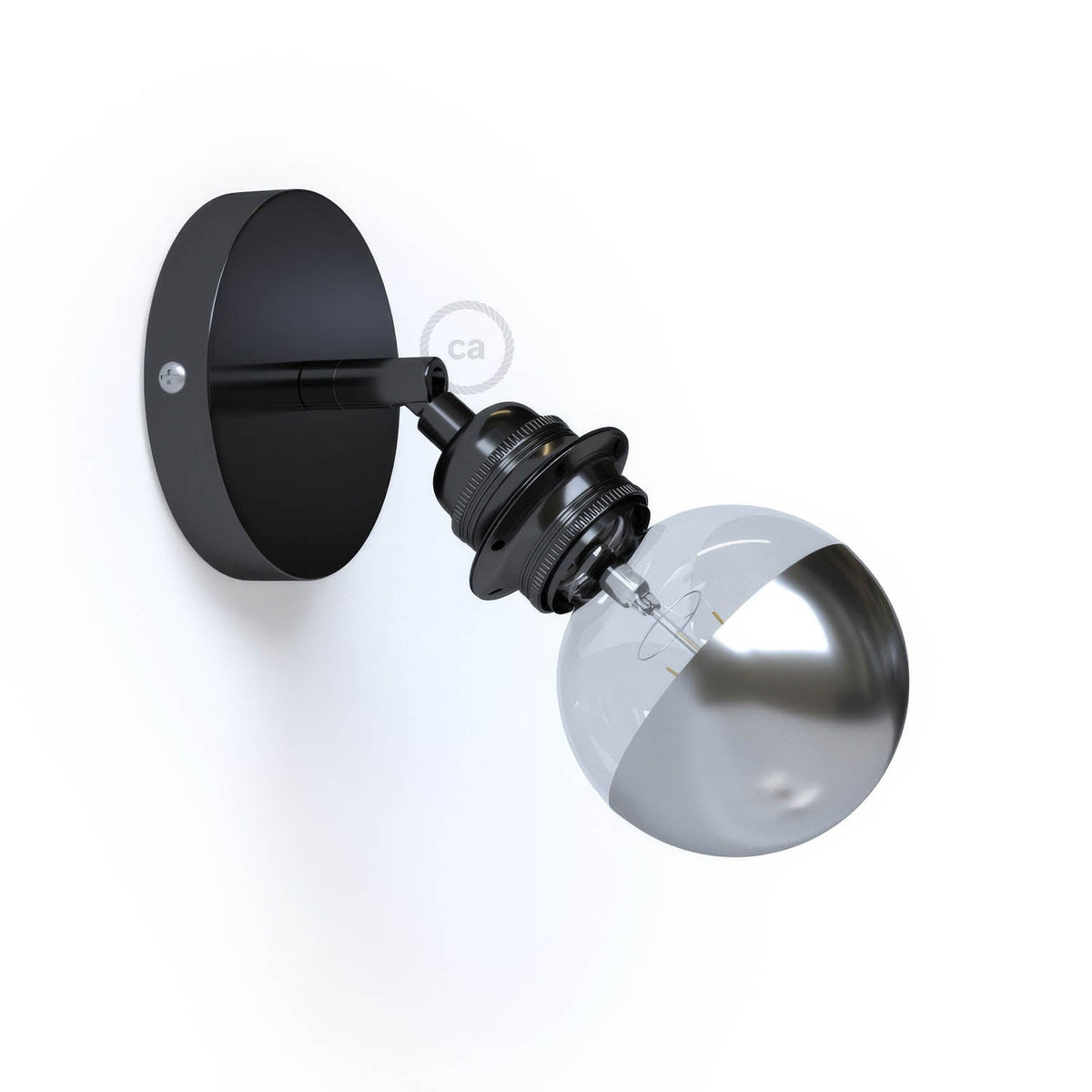 Fermaluce Metallo 90° con portalampada filettato E27, punto luce in metallo orientabile - Nero perla