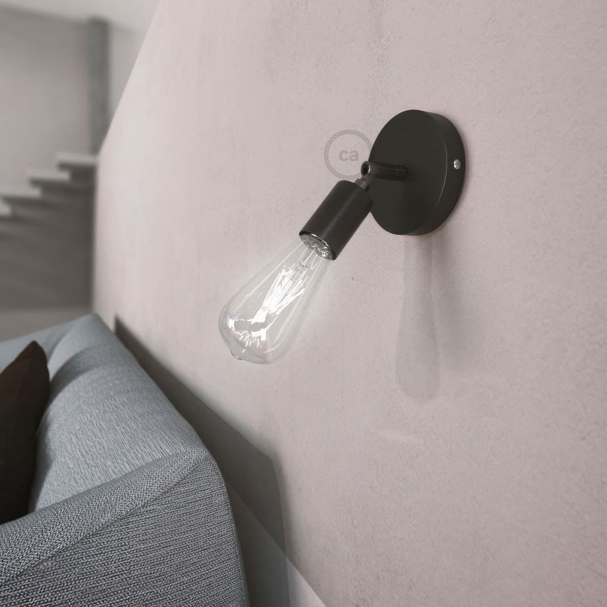 Fermaluce Metallo 90°, punto luce orientabile da parete o soffitto - Nero