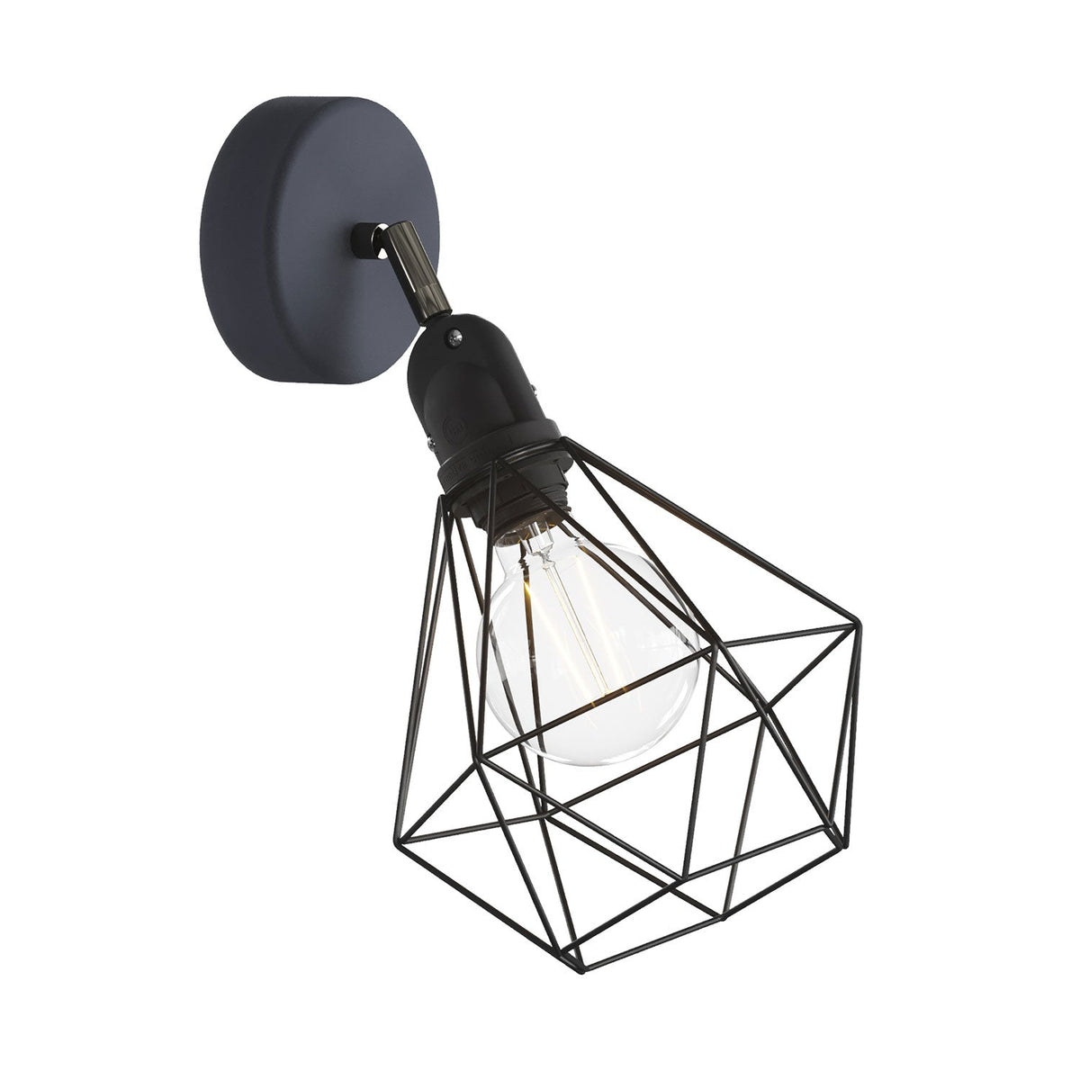 Fermaluce Modulair con snodo orientabile, paralume Diamond e portalampada IP65 waterproof - Nero
