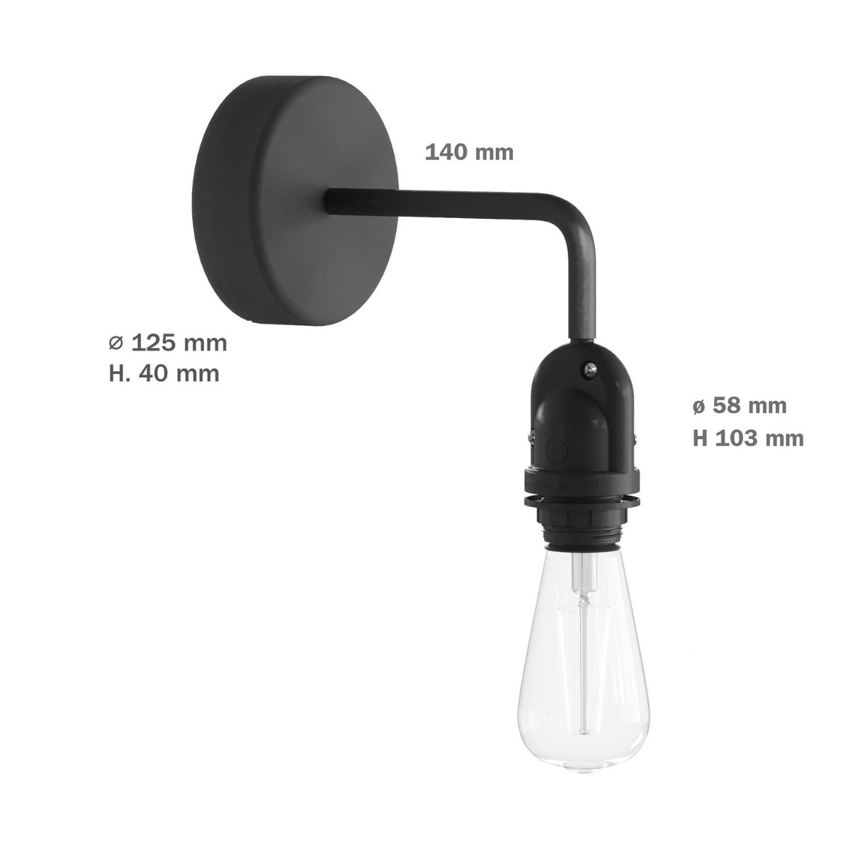 Fermaluce per paralume Modulair con estensione a L, rosone e portalampada IP65 waterproof - Grafite