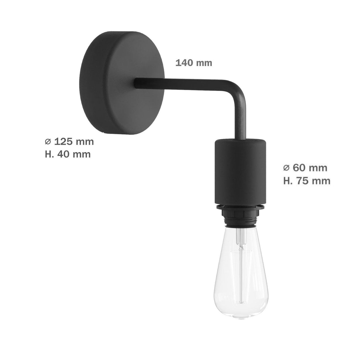 Fermaluce per paralume Modulair ELEGANT con estensione a L, rosone e portalampada IP65 waterproof - Nero