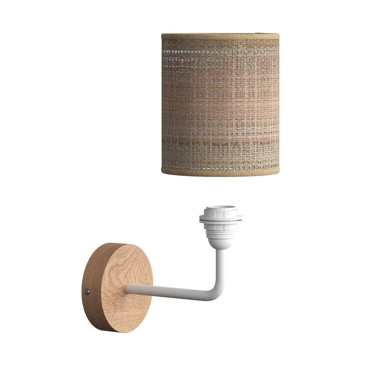 Fermaluce Wood, lampada a muro in legno con paralume Cilindro e estensione curva - Neutro