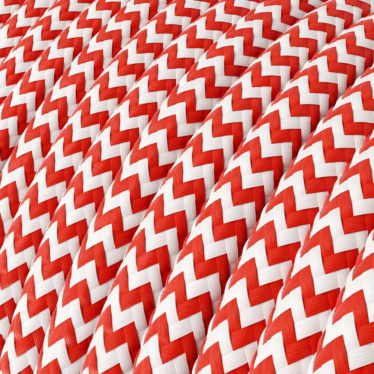 Filo elettrico in tessuto Rosso Fuoco e Bianco Ottico ZigZag - L'Originale Creative Cables, per lampade e lampadari - RZ09