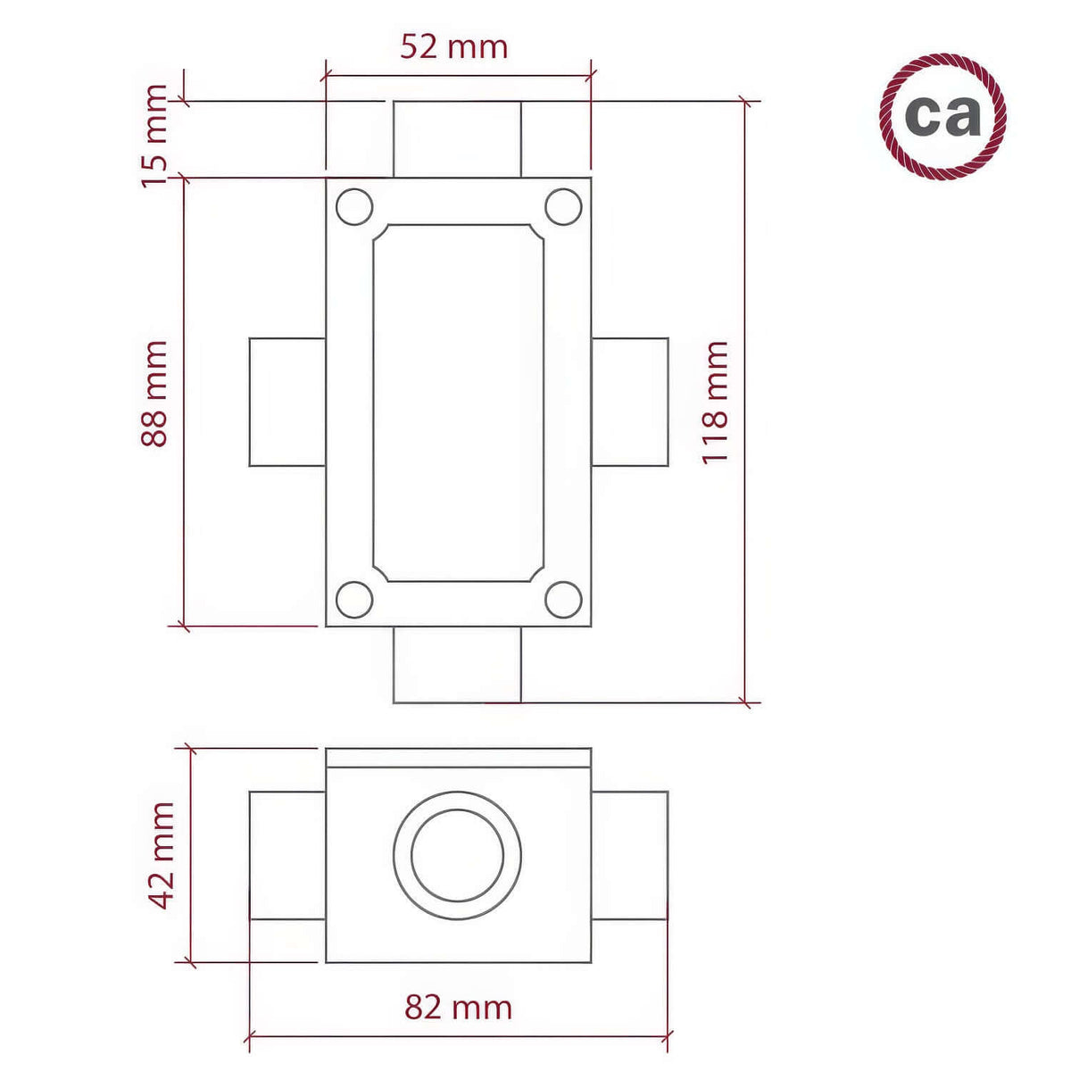 Giunto di derivazione a quattro uscite con forma a X per Creative-Tube, corpo in alluminio