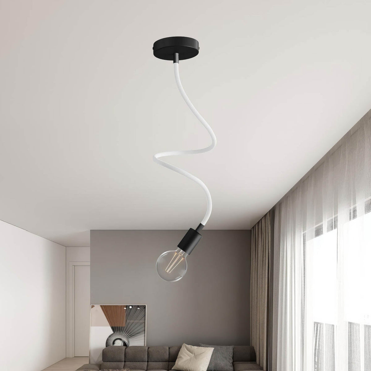 Kit Creative Flex tubo flessibile di estensione rivestito in tessuto RM01 Bianco con terminali metallici Nero 90 cm