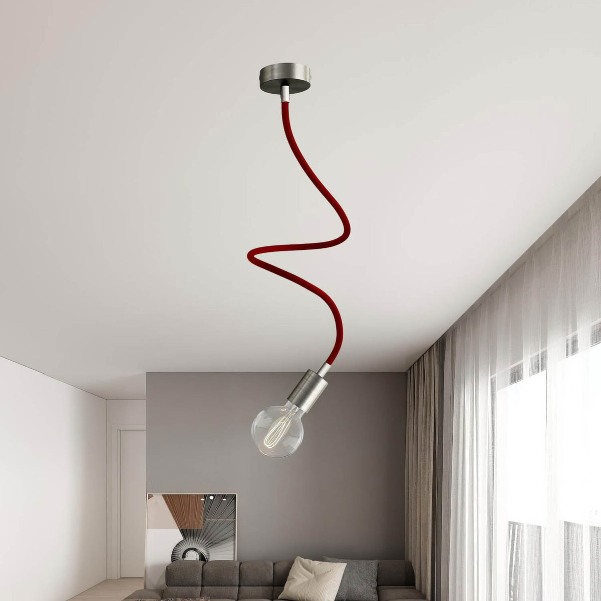 Kit Creative Flex tubo flessibile di estensione rivestito in tessuto RM19 Bordeaux con terminali metallici Titanio satinato 90 cm