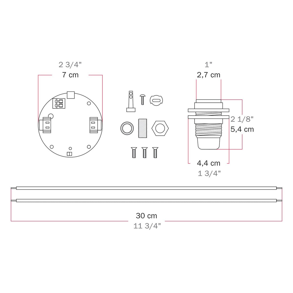Kit elettronico per lampade a batteria 5V USB-C con portalampada E14 filettato - Nero