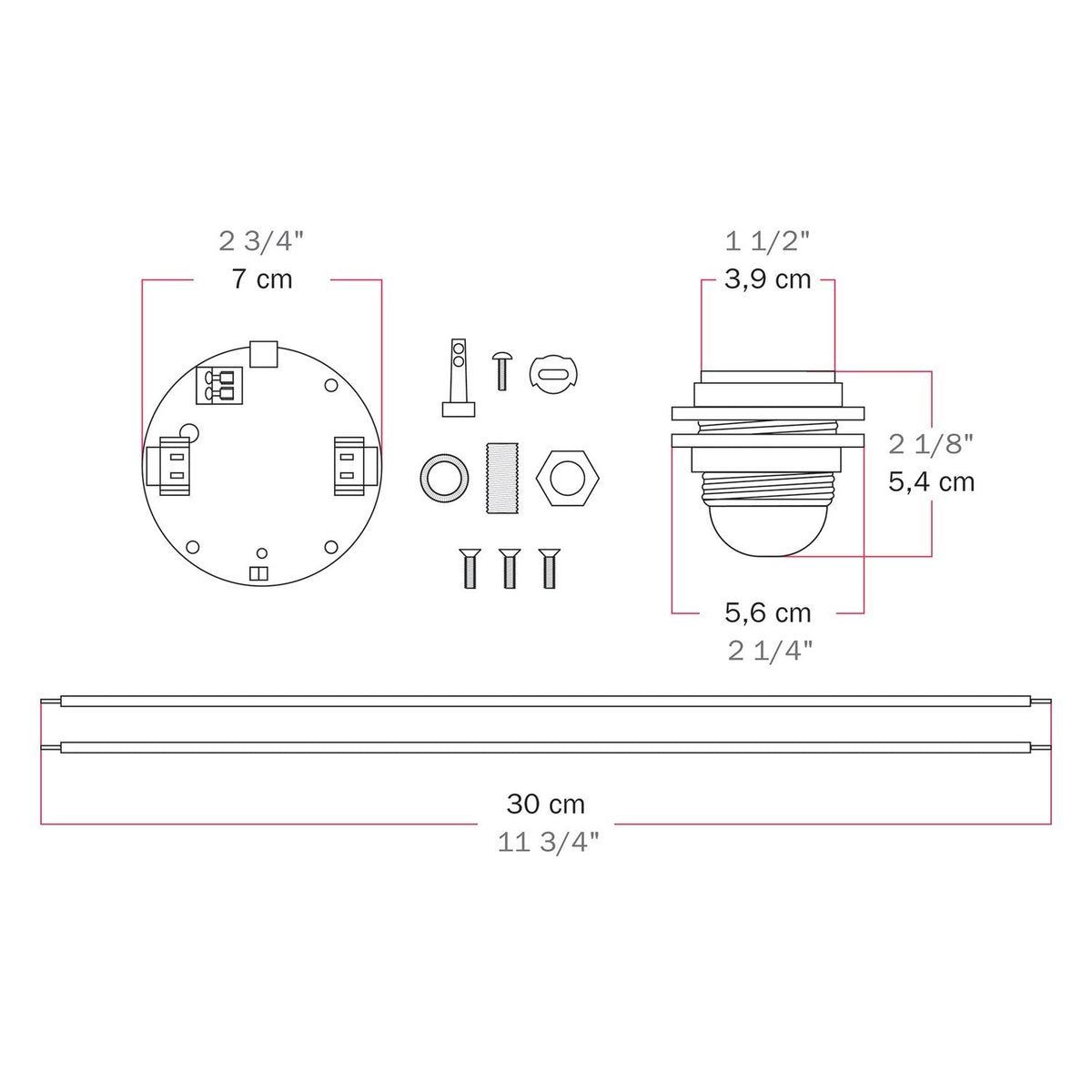 Kit elettronico per lampade a batteria 5V USB-C con portalampada E27 filettato - Nero