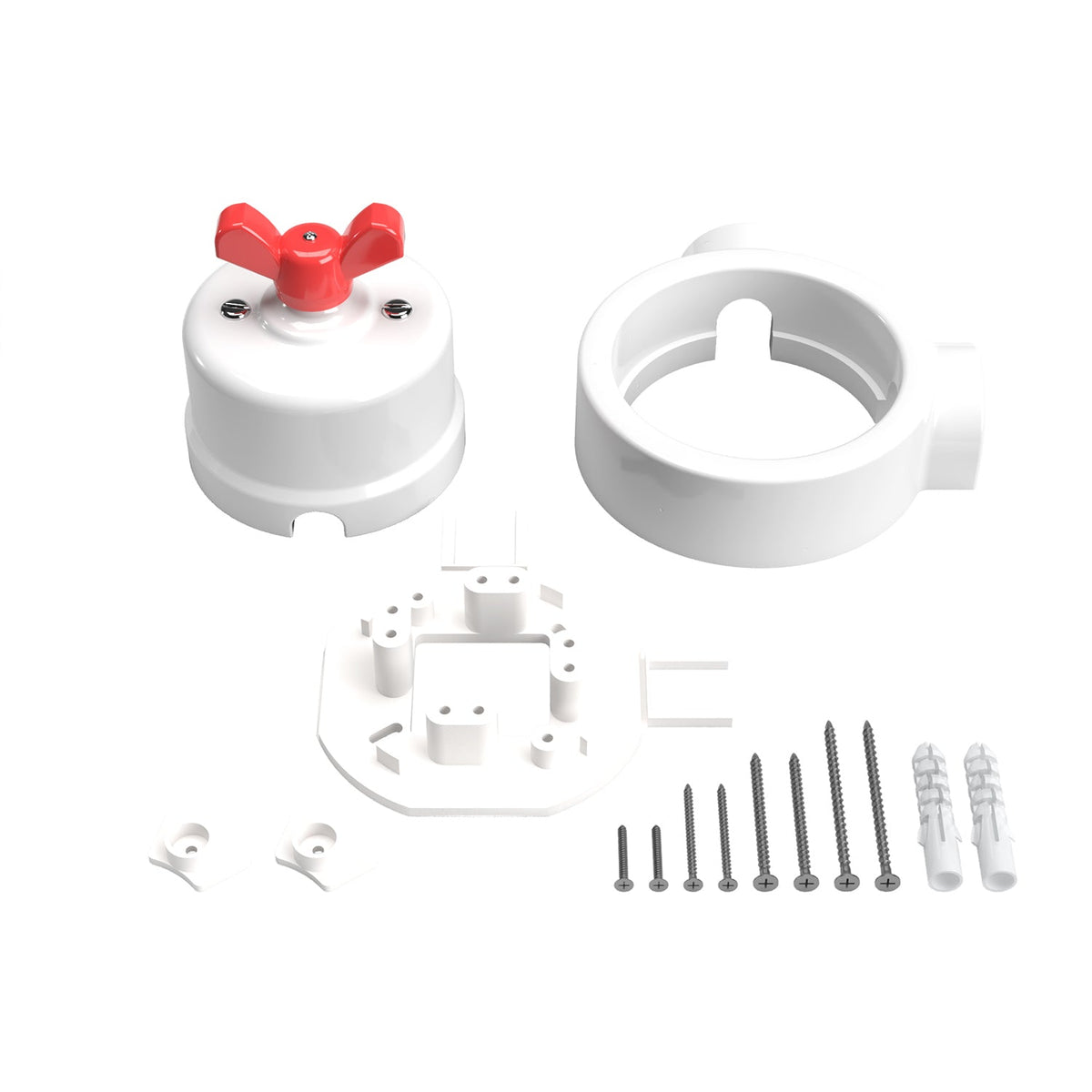 Kit interruttore/deviatore con dado a farfalla e base per Creative-Tubes in porcellana bianca Rosso 2