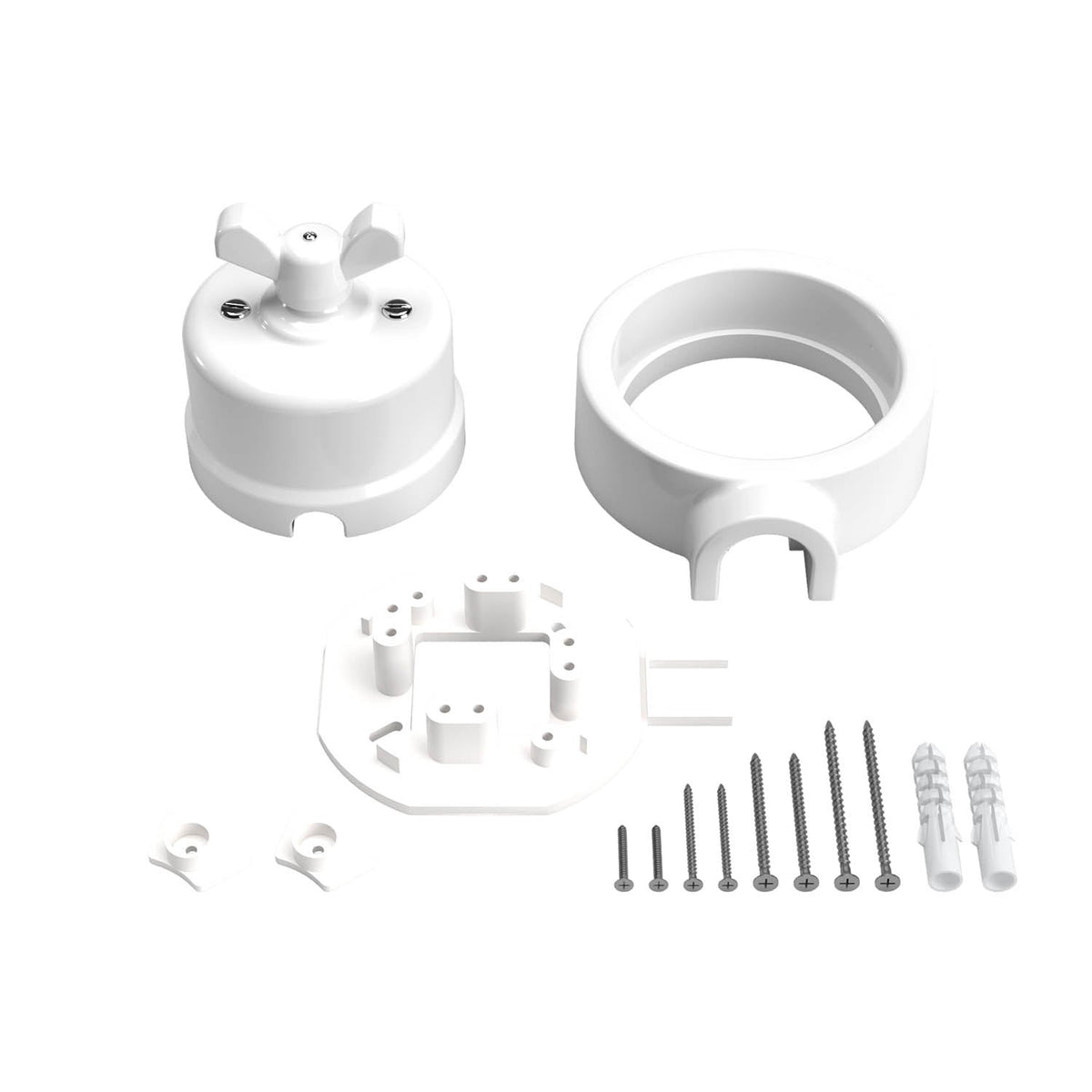 Kit interruttore/deviatore con dado a farfalla e base per Creative-Tubes in porcellana bianca Bianco 1