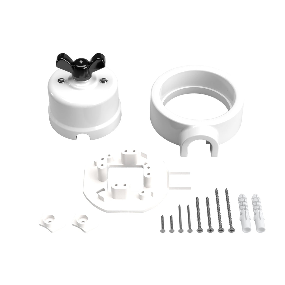 Kit interruttore/deviatore con dado a farfalla e base per Creative-Tubes in porcellana bianca Nero 1