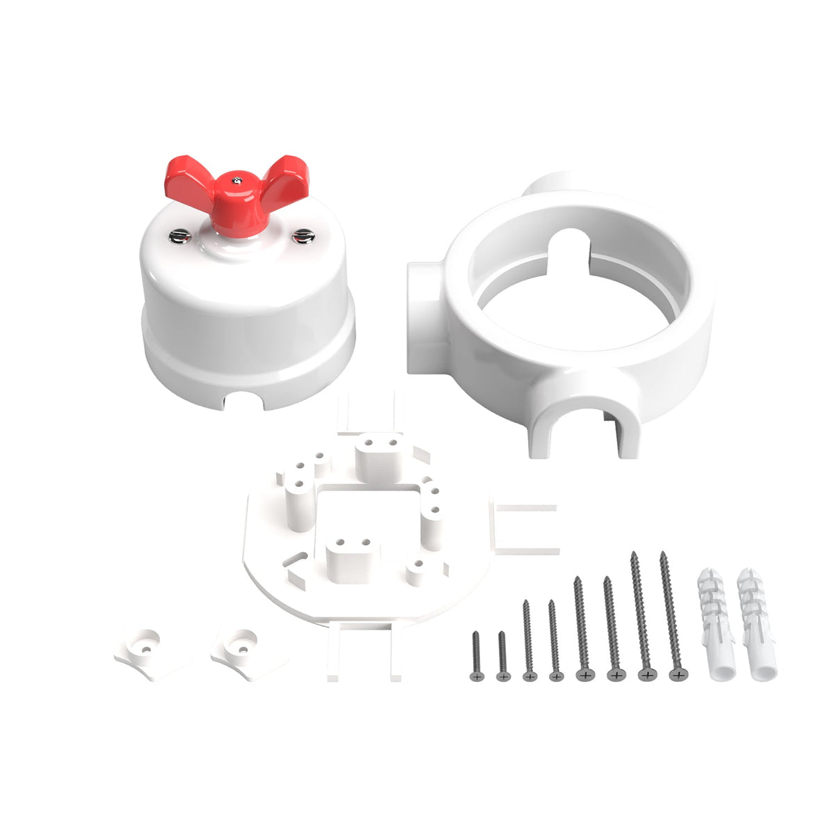 Kit interruttore/deviatore con dado a farfalla e base per Creative-Tubes in porcellana bianca Rosso 3