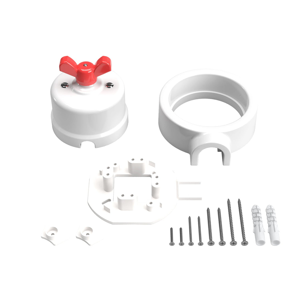 Kit interruttore/deviatore con dado a farfalla e base per Creative-Tubes in porcellana bianca Rosso 1