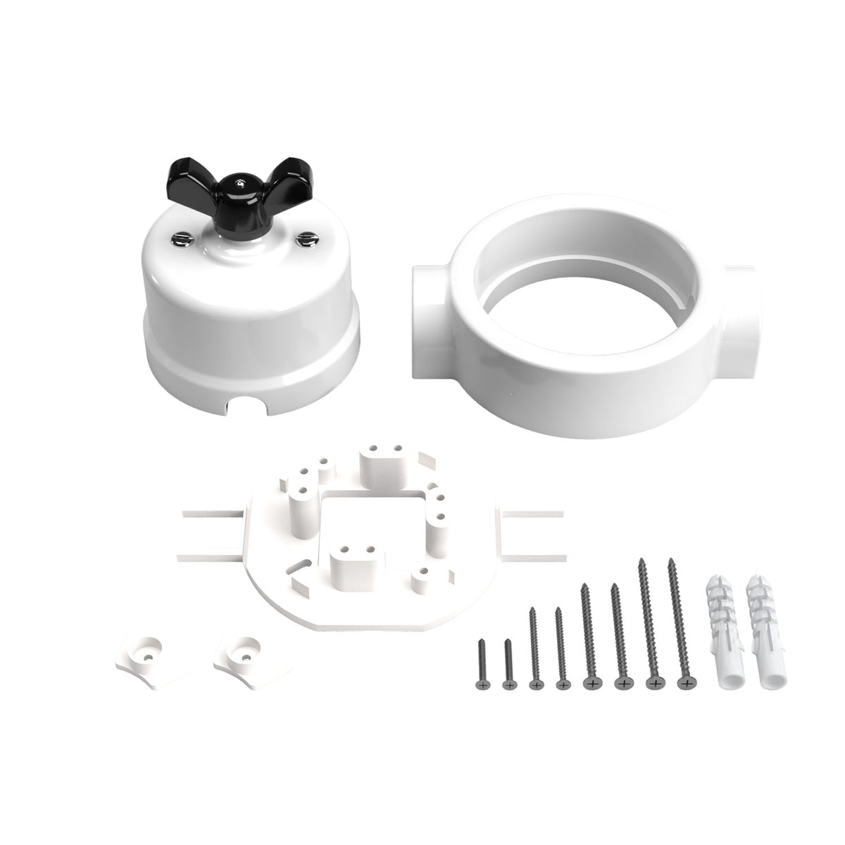 Kit interruttore/deviatore con dado a farfalla e base per Creative-Tubes in porcellana bianca Nero 2 in linea