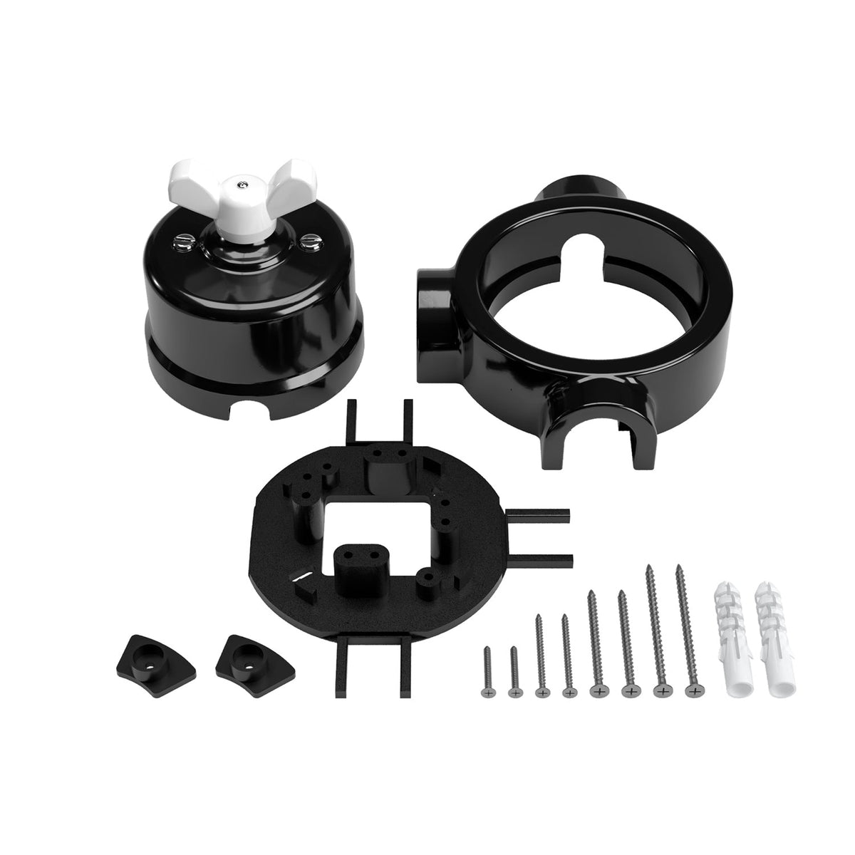 Kit interruttore/deviatore con dado a farfalla e base per Creative-Tubes in porcellana nera Bianco 3