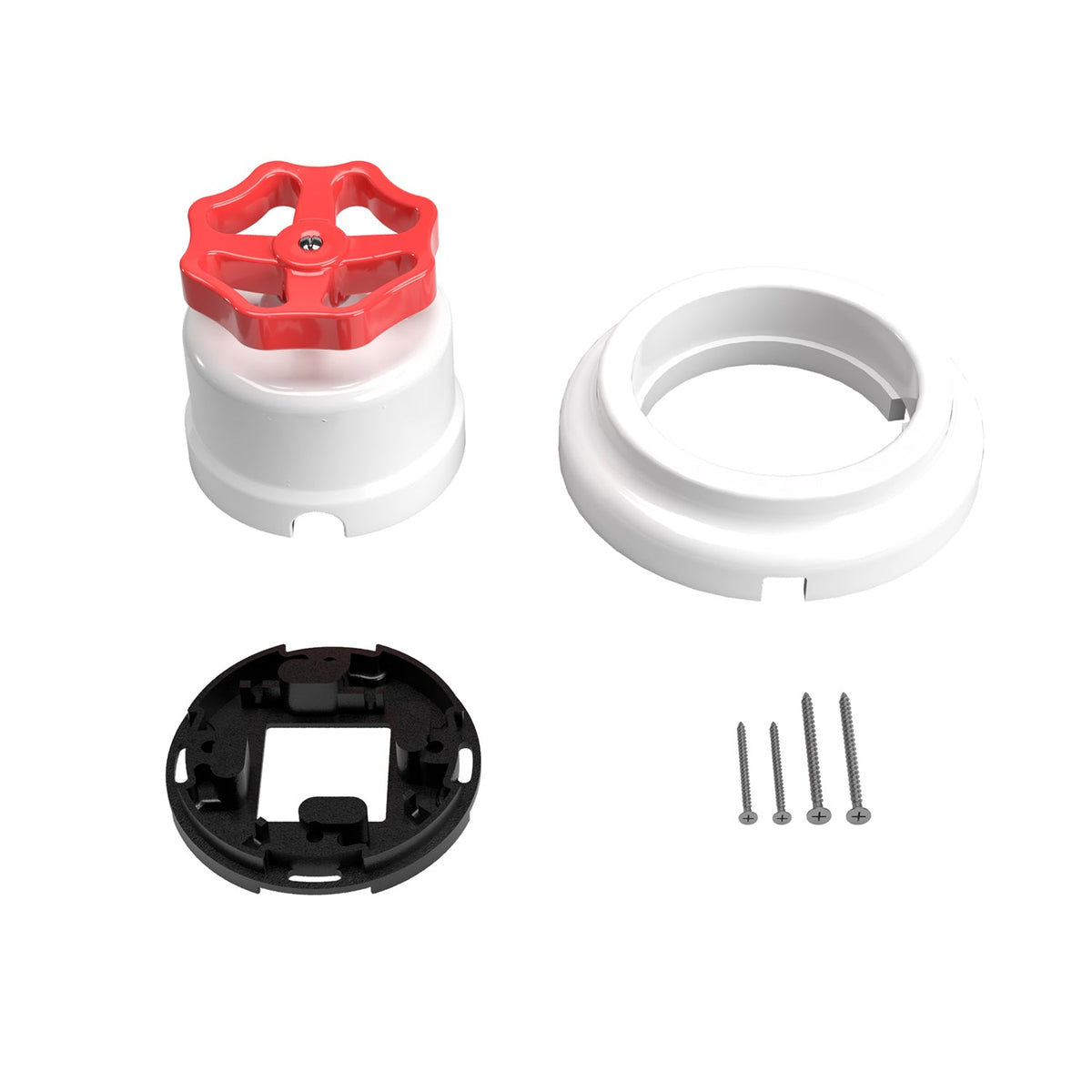 Kit interruttore/deviatore con manopola e base in porcellana bianca Rosso