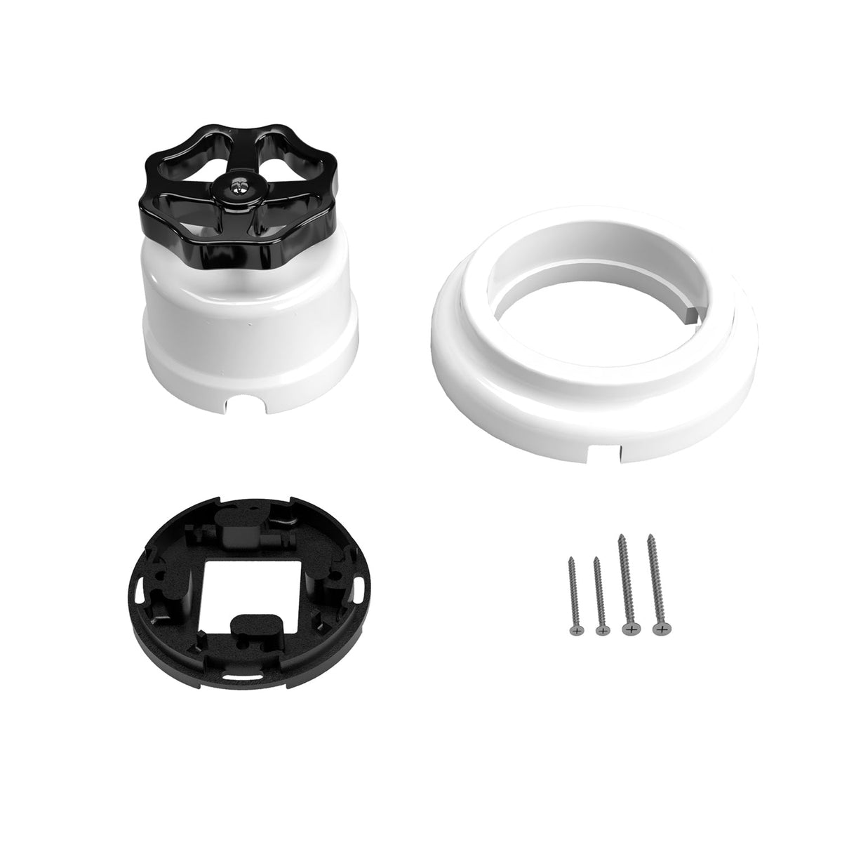 Kit interruttore/deviatore con manopola e base in porcellana bianca Nero