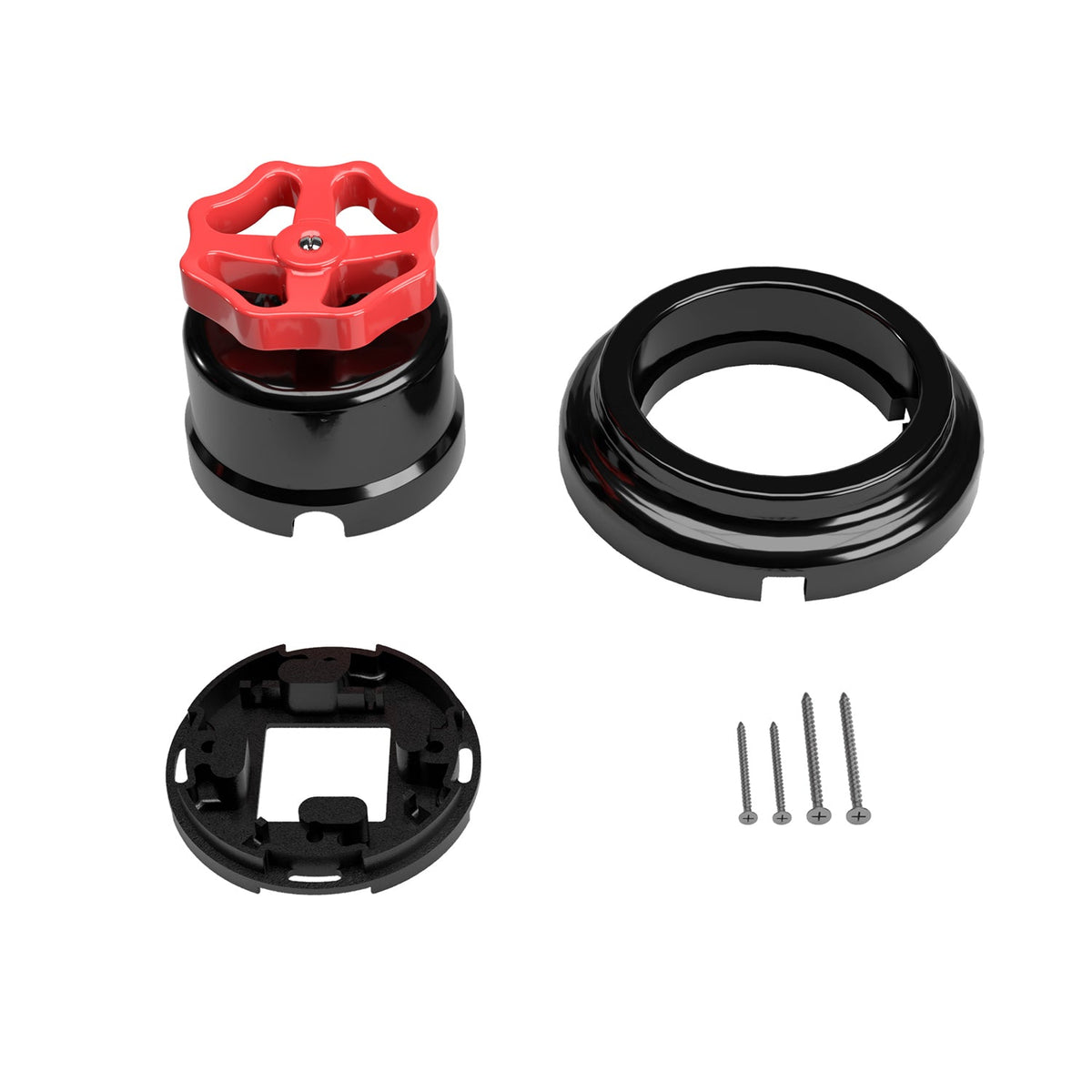 Kit interruttore/deviatore con manopola e base in porcellana nera Rosso