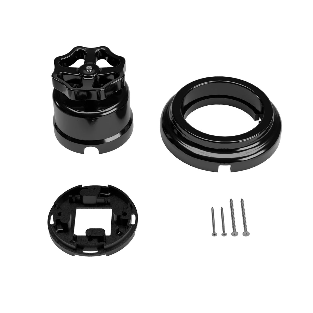 Kit interruttore/deviatore con manopola e base in porcellana nera Nero