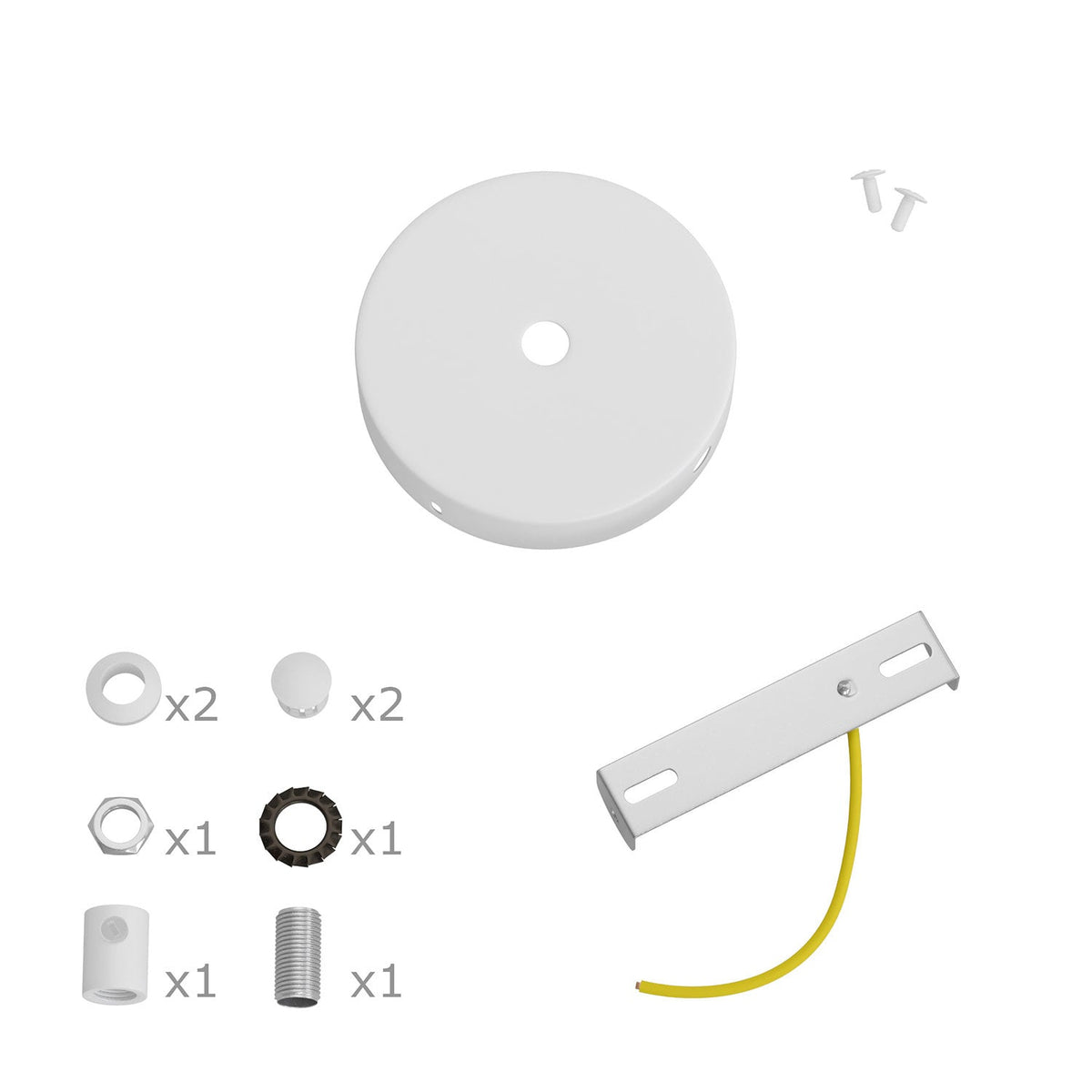 Kit Mini rosone cilindrico in metallo a 1 foro centrale e 2 laterali - Bianco opaco Cilindrico