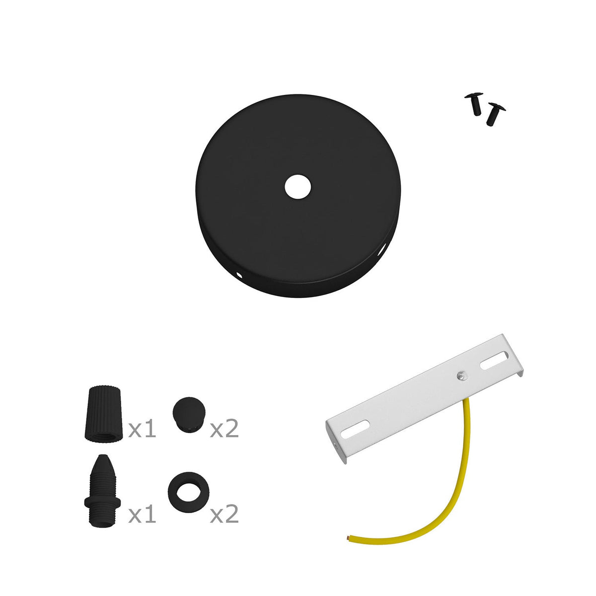 Kit Mini rosone cilindrico in metallo a 1 foro centrale e 2 laterali - Nero Conico