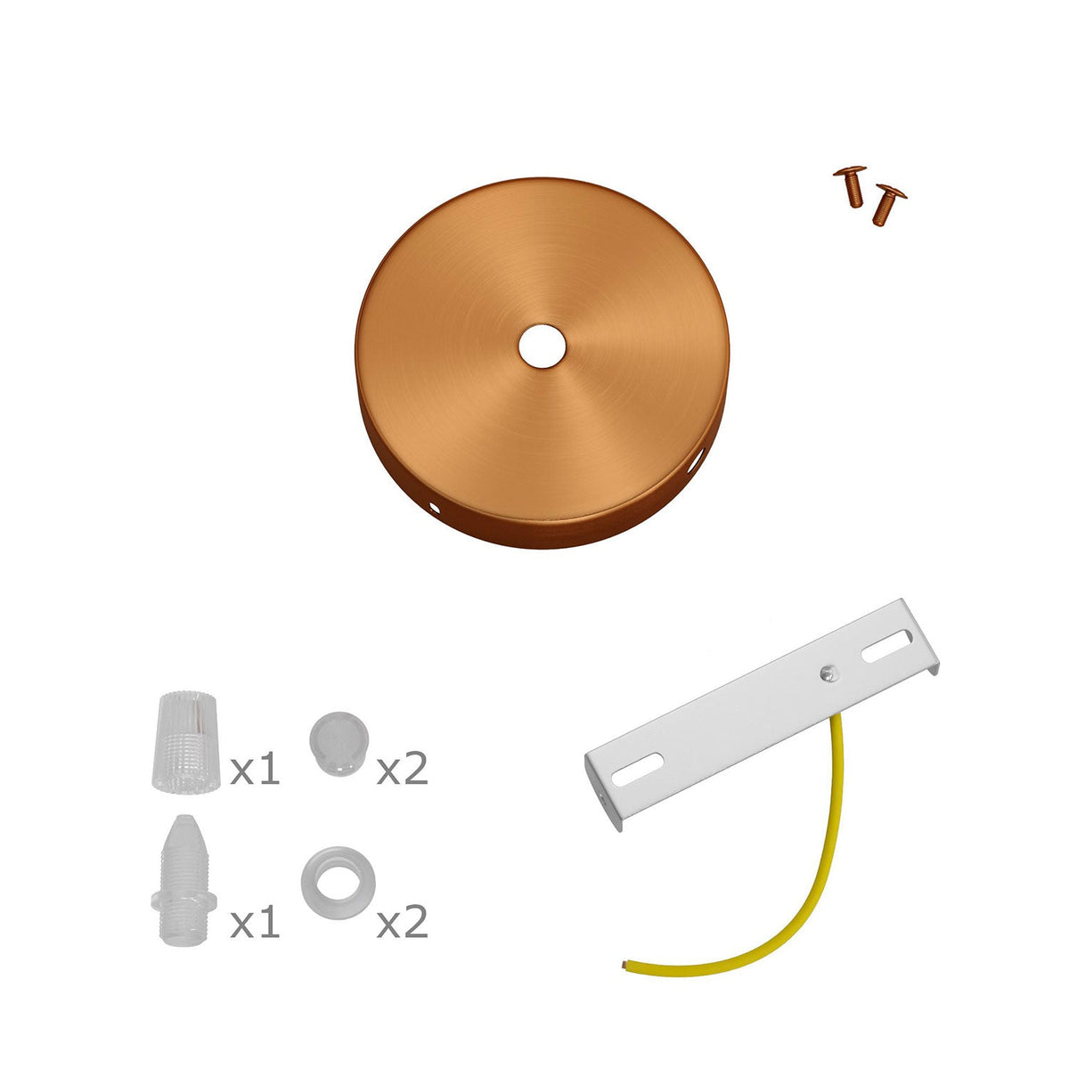Kit Mini rosone cilindrico in metallo a 1 foro centrale e 2 laterali - Rame satinato Conico