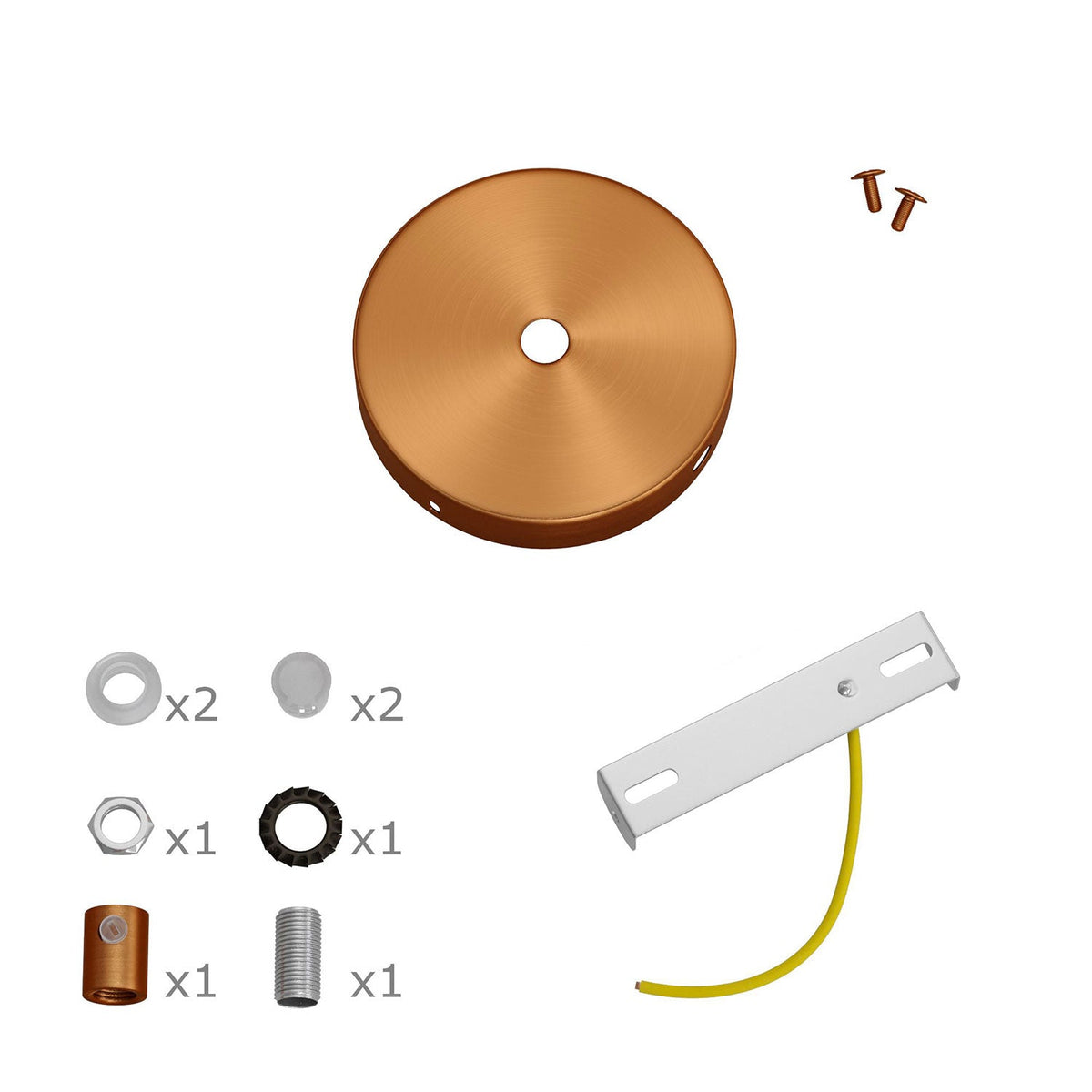 Kit Mini rosone cilindrico in metallo a 1 foro centrale e 2 laterali - Rame satinato Cilindrico