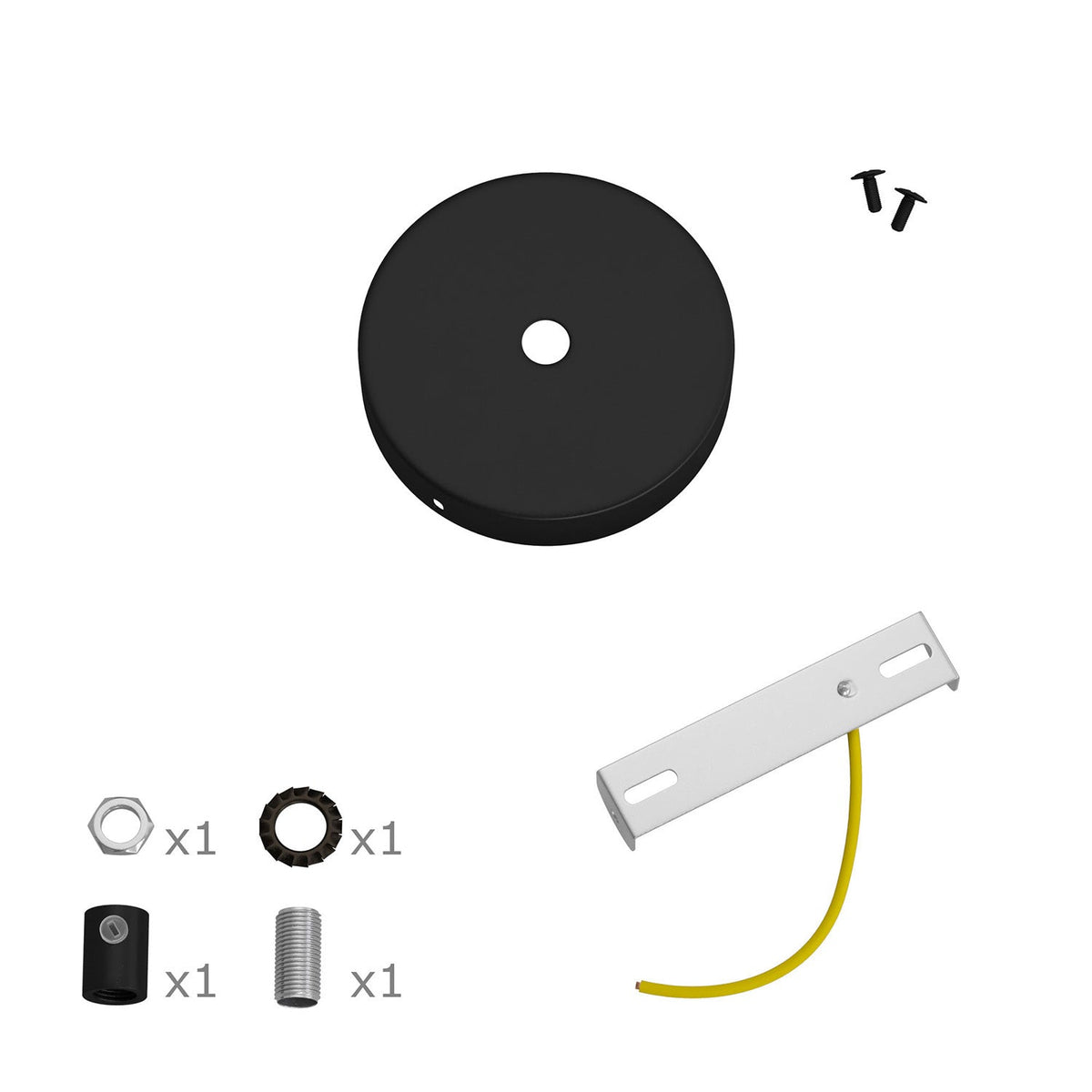 Kit Mini Rosone cilindrico in metallo a 1 foro centrale - Nero Cilindrico