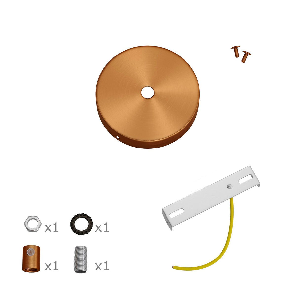 Kit Mini Rosone cilindrico in metallo a 1 foro centrale - Rame satinato Cilindrico