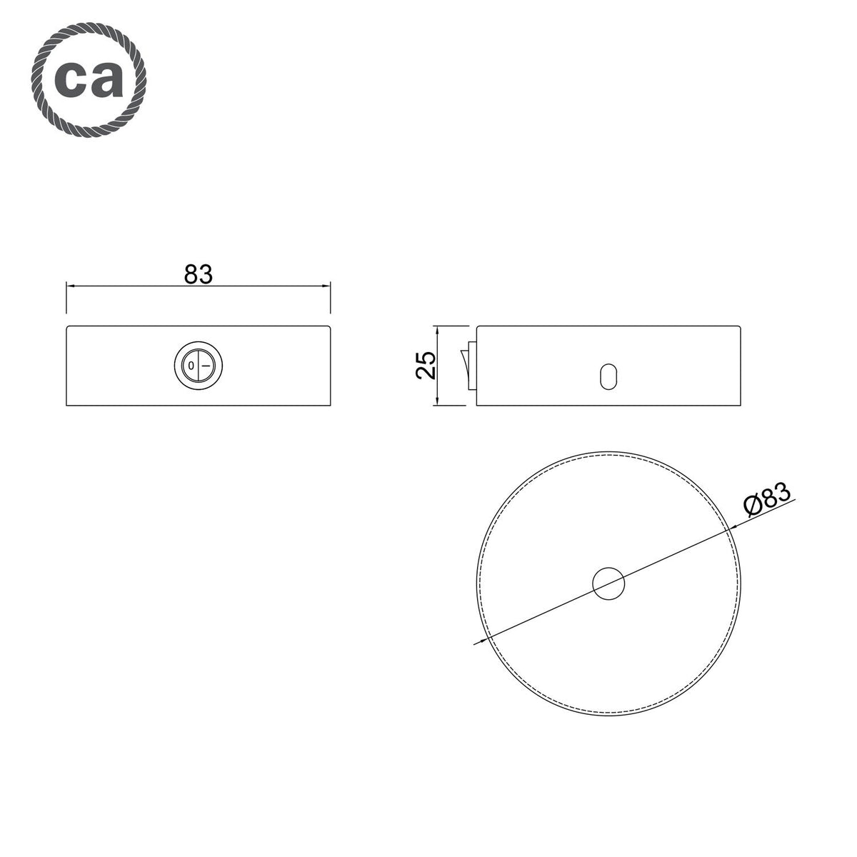 Kit mini rosone cilindrico in metallo con interruttore - Rame satinato