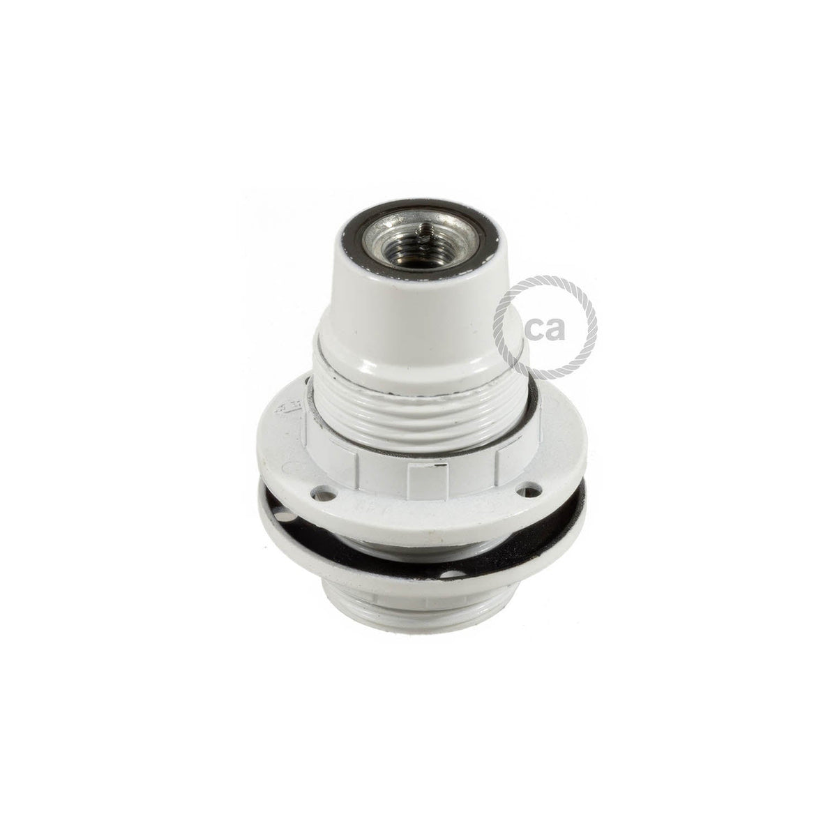 Kit portalampada E14 in bakelite con doppia ghiera per paralume - Bianco