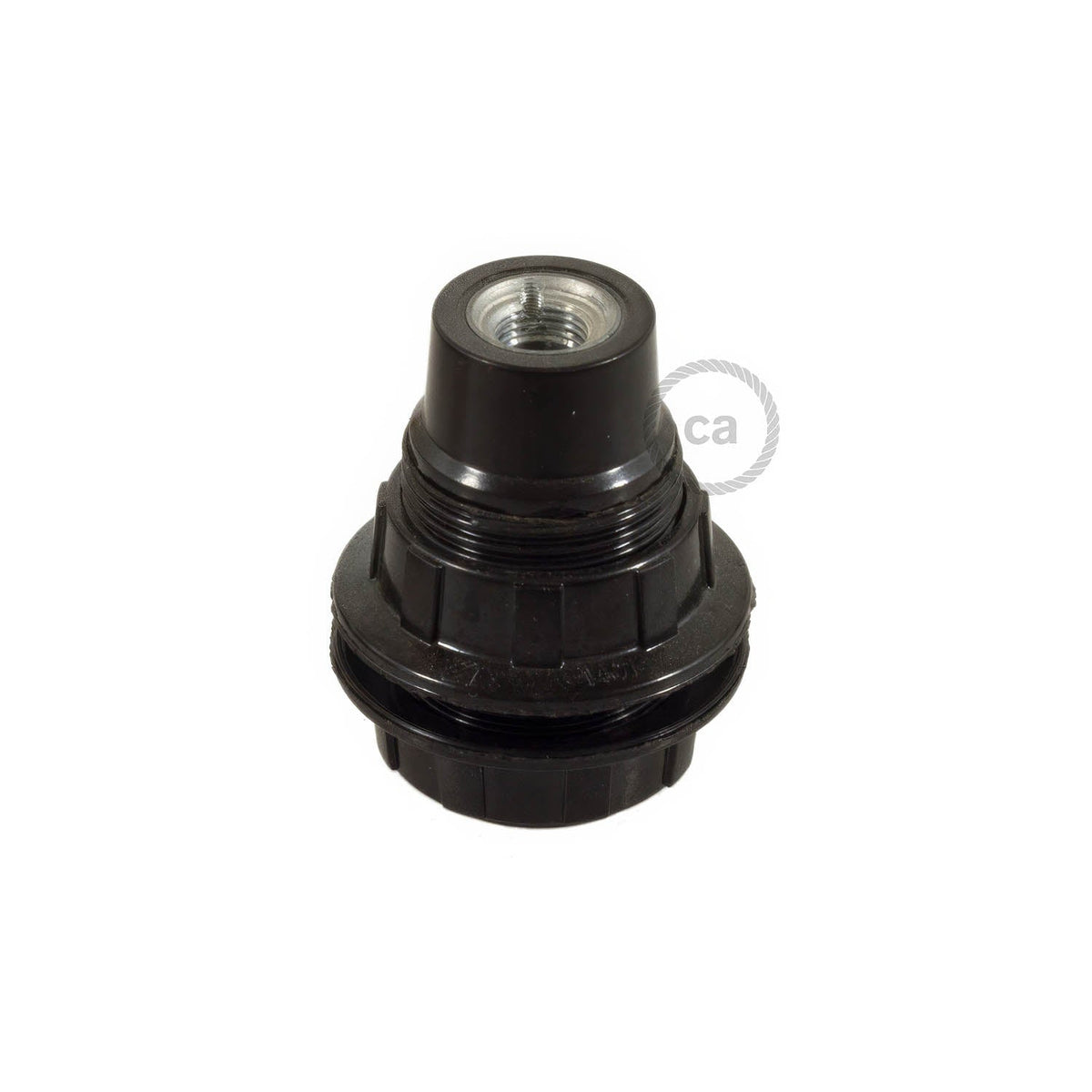 Kit portalampada E14 in bakelite con doppia ghiera per paralume - Nero