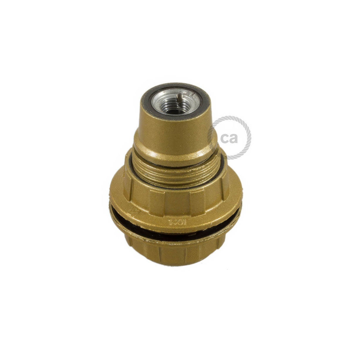 Kit portalampada E14 in bakelite con doppia ghiera per paralume - Oro