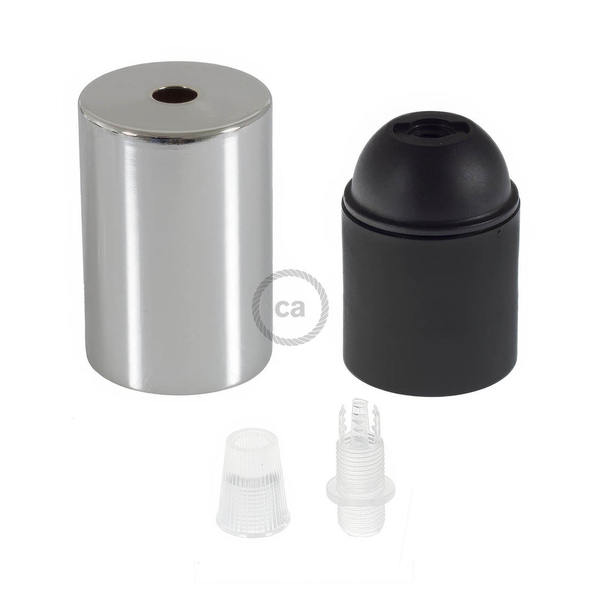 Kit portalampada E27 cilindrico in metallo - Cromo Conico