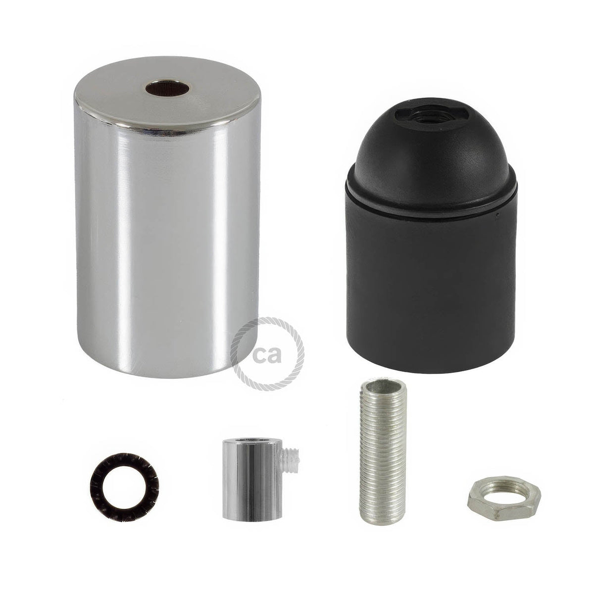 Kit portalampada E27 cilindrico in metallo - Cromo Cilindrico