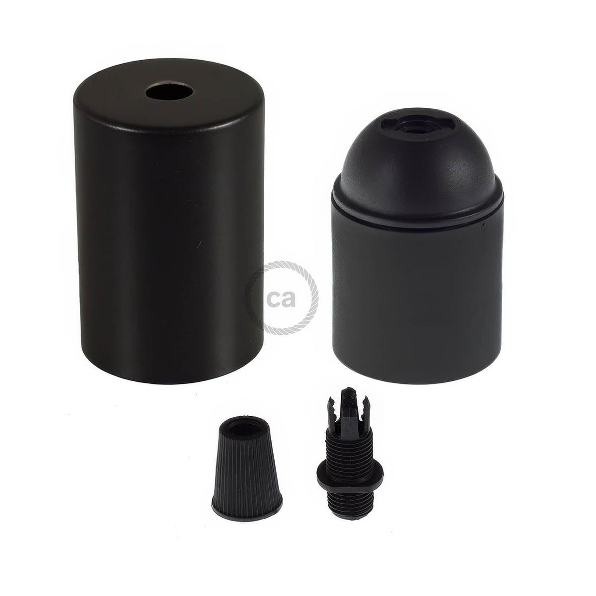 Kit portalampada E27 cilindrico in metallo - Nero Conico