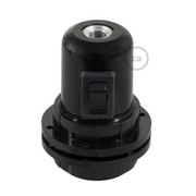 Kit portalampada E27 in bakelite con doppia ghiera per paralume e interruttore - Nero