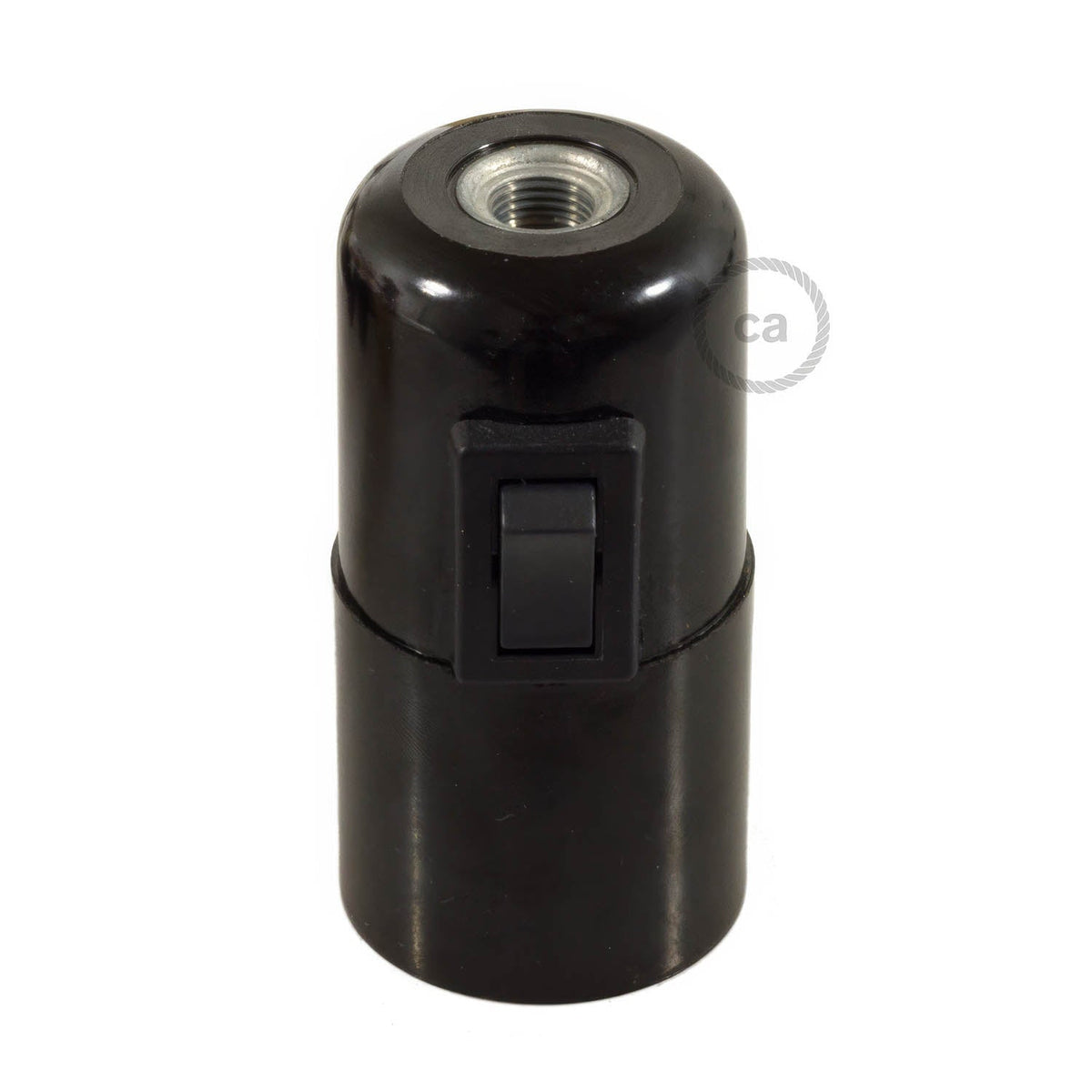 Kit portalampada E27 in bakelite con interruttore - Nero