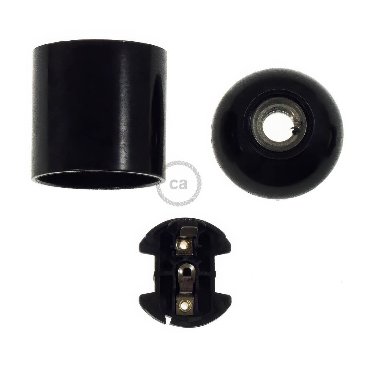 Kit portalampada E27 in bakelite - Nero
