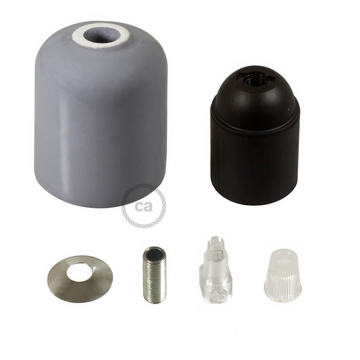 Kit portalampada E27 in ceramica - Grigio