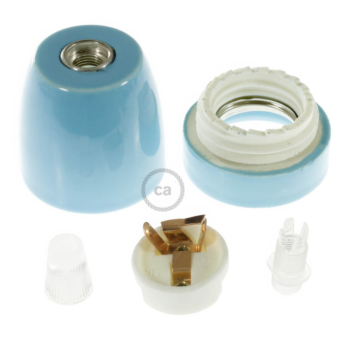 Kit portalampada E27 in porcellana - Azzurro
