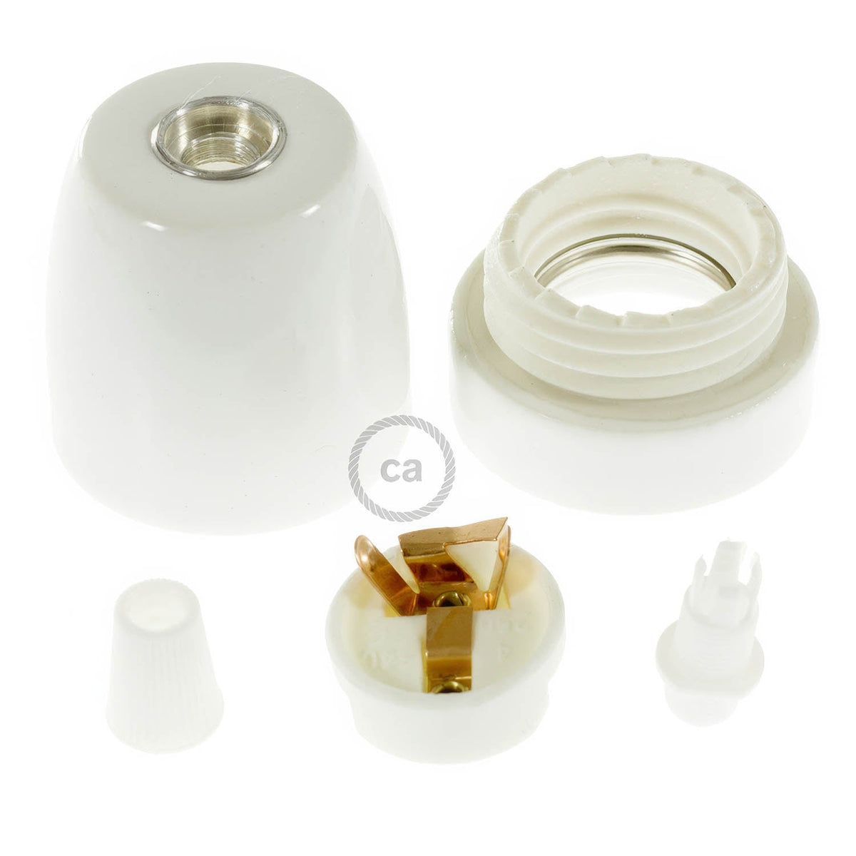 Kit portalampada E27 in porcellana - Bianco