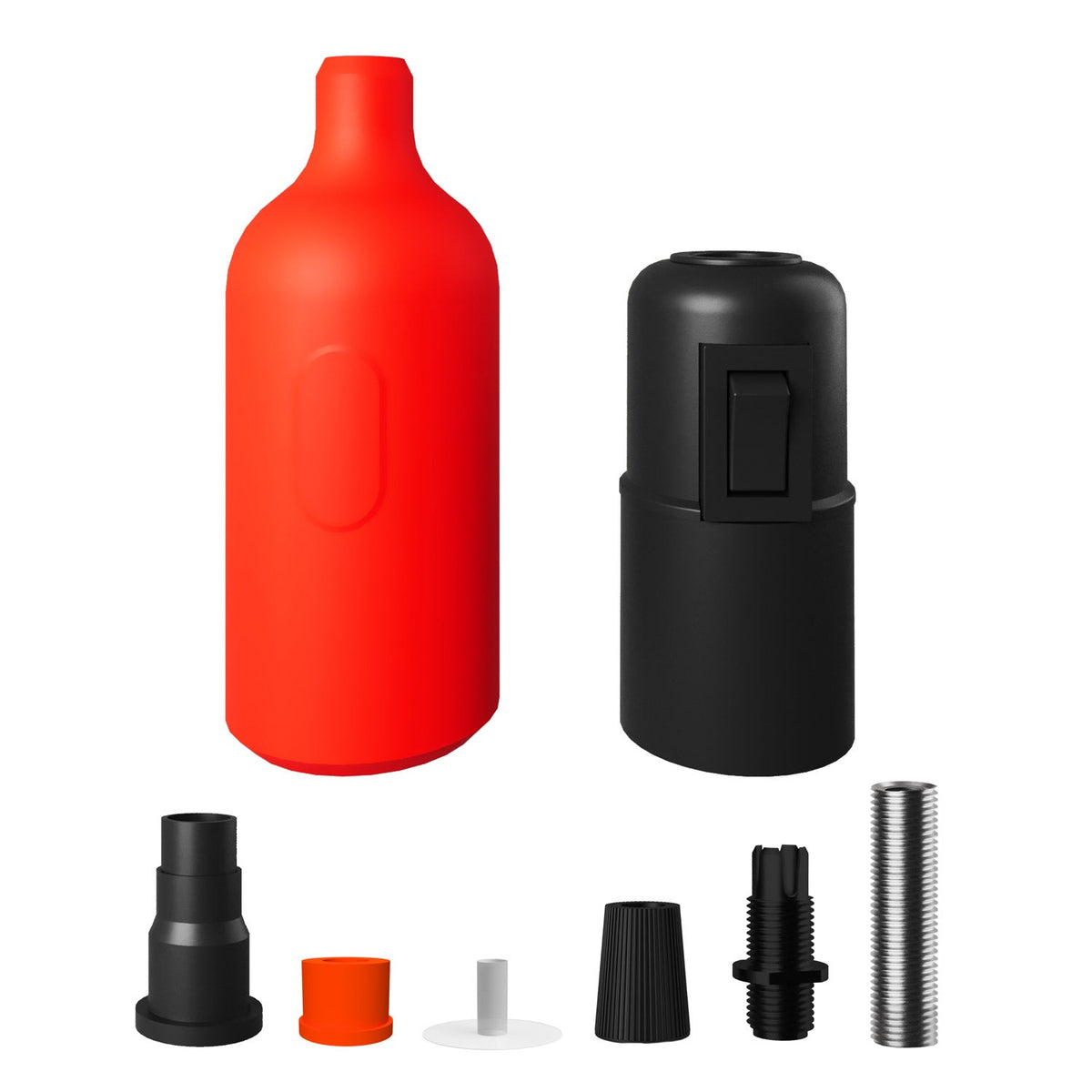 Kit portalampada E27 in silicone con interruttore e serracavo nascosti - Arancione