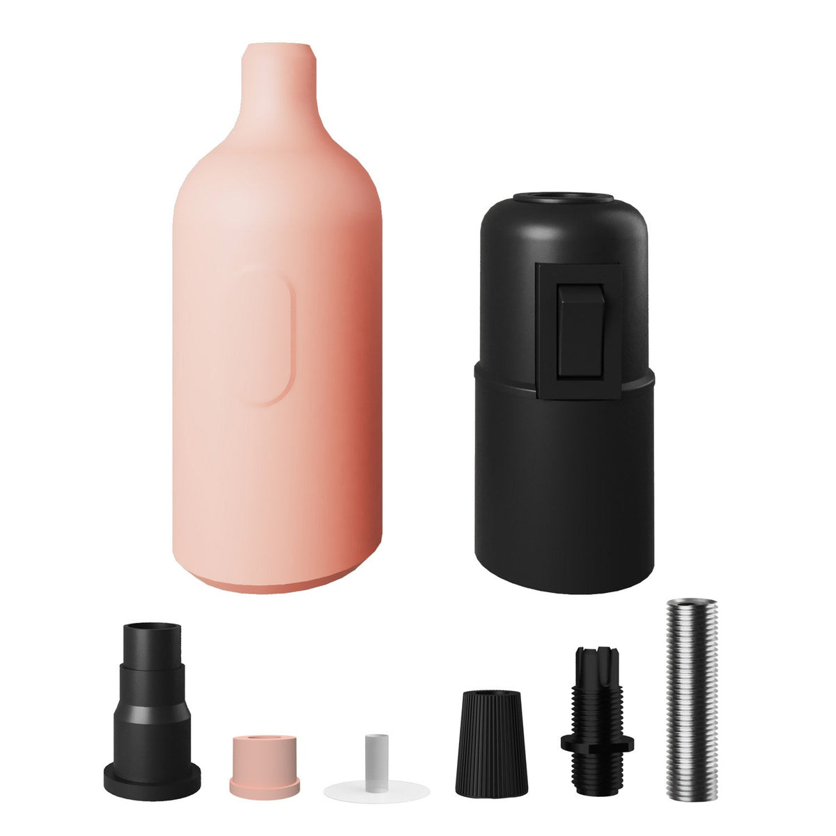 Kit portalampada E27 in silicone con interruttore e serracavo nascosti - Salmone